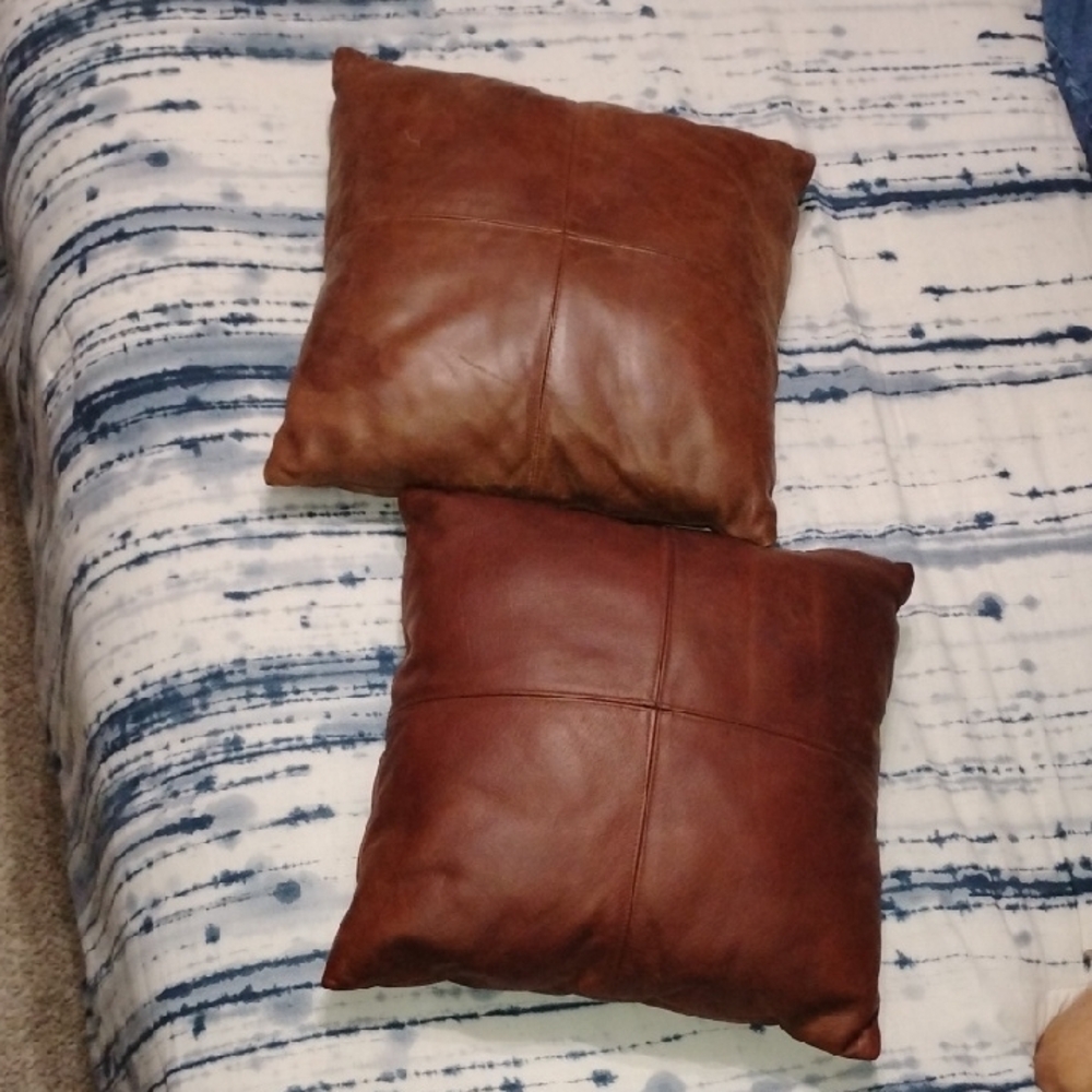 Brown Leather Throw Pillow Set